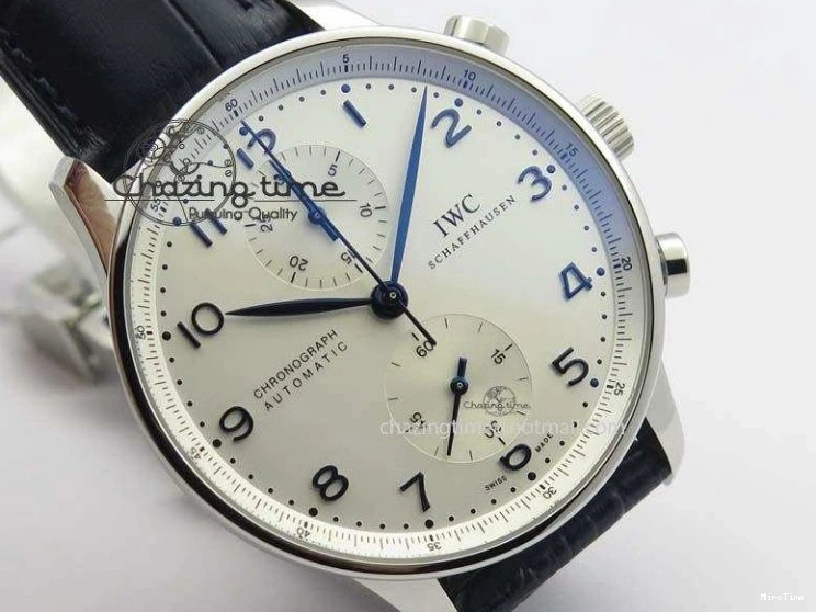 MIROTIME 0424 UrbanStyle Portuguese IW371446 ZF 1:1 Best Edition SS White Dial Blue Markers On Blue Leather Strap  A79350 V 7270